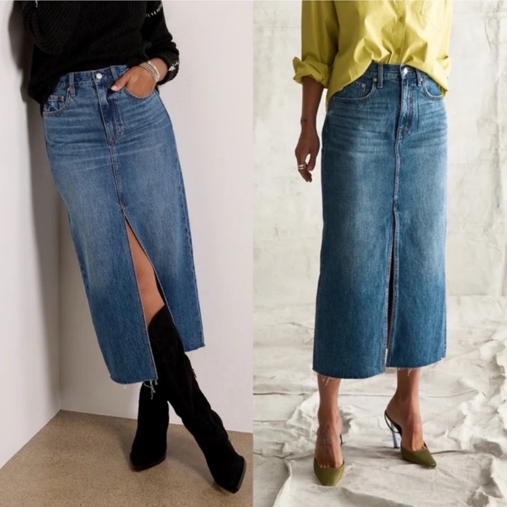 Evereve Pistola Alice Maui Split Midi Long Denim Skirt